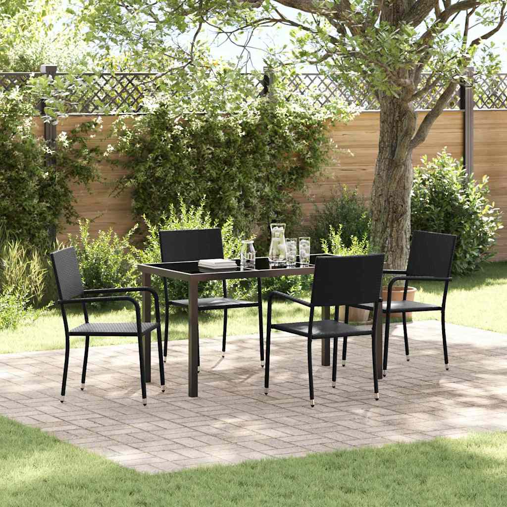 Set da Pranzo per Giardino con cuscino 5 pcs Nero polyrattan | homemem39