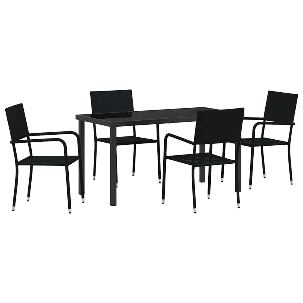 Set da Pranzo per Giardino con cuscino 5 pcs Nero polyrattan | homemem39