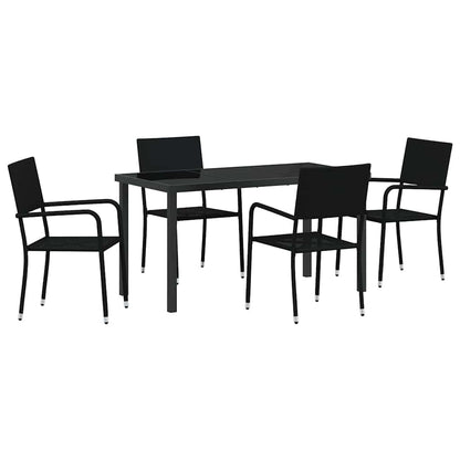 Set da Pranzo per Giardino con cuscino 5 pcs Nero polyrattan | homemem39