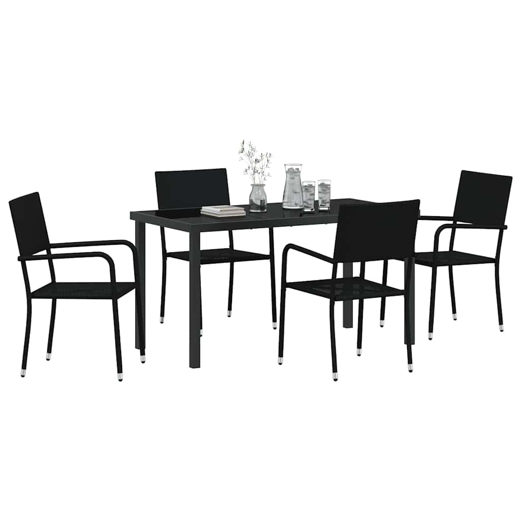 Set da Pranzo per Giardino con cuscino 5 pcs Nero polyrattan | homemem39
