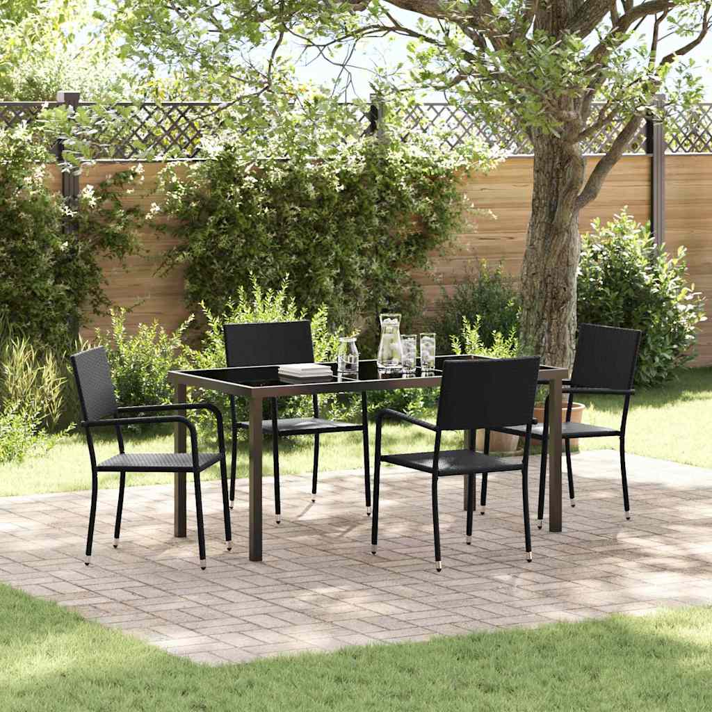 Set da Pranzo per Giardino con cuscino 5 pcs Nero polyrattan