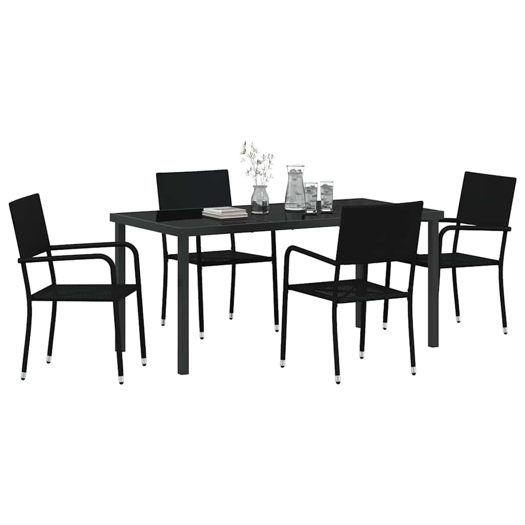 Set da Pranzo per Giardino con cuscino 5 pcs Nero polyrattan | homemem39