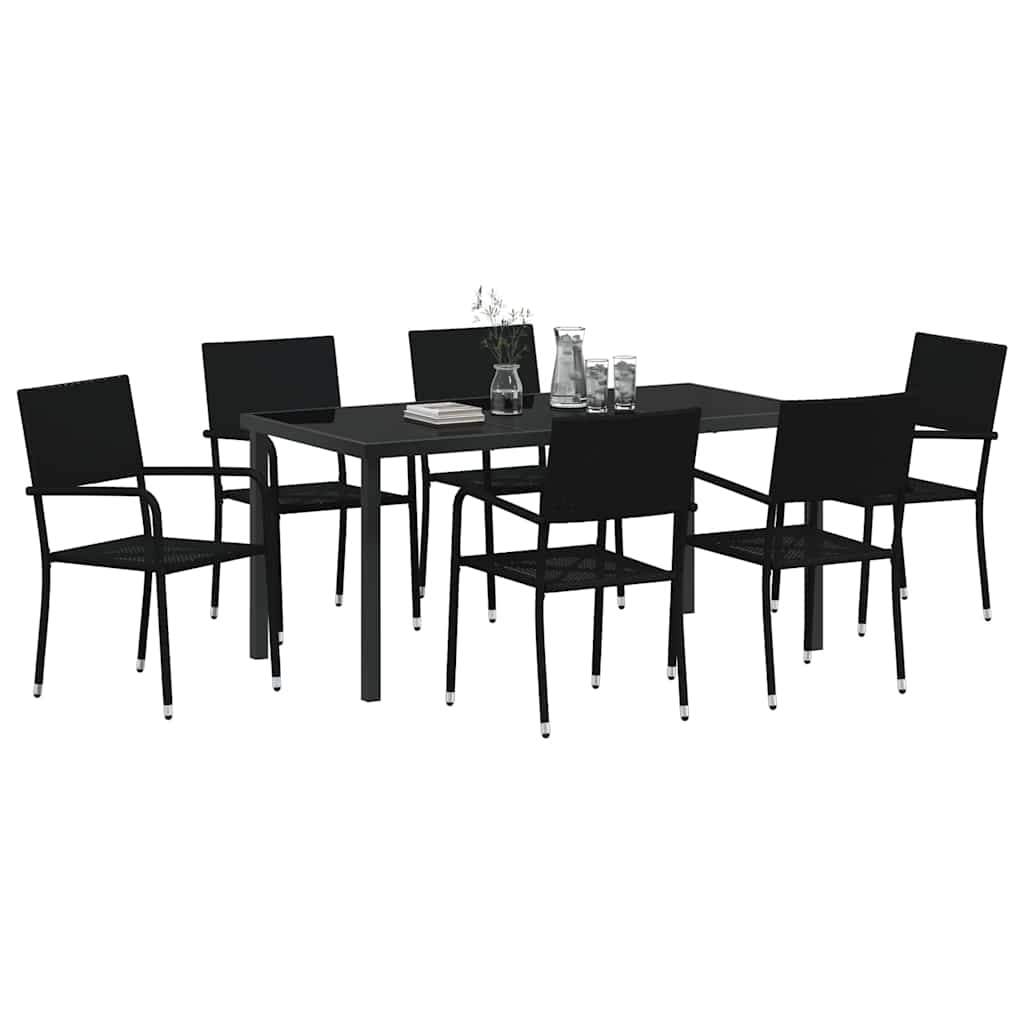 Set da Pranzo per Giardino con cuscino 7 pcs Nero polyrattan | homemem39