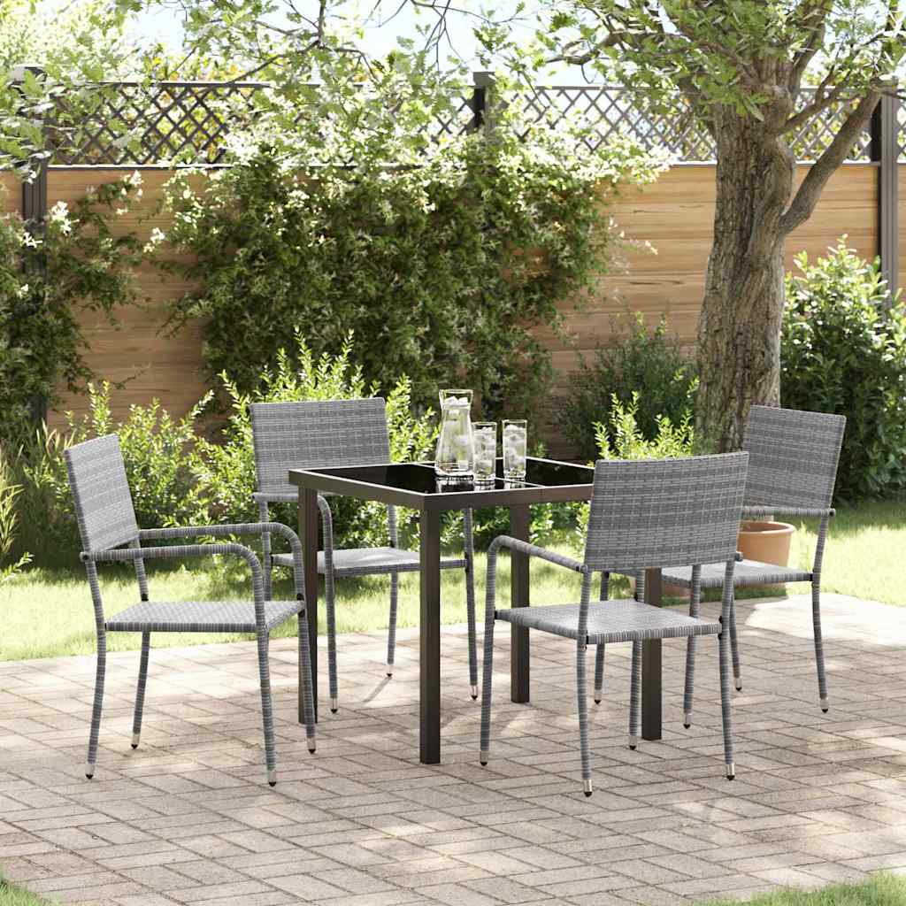 Set da Pranzo per Giardino 5 pcs Grigio Poly Rattan - homemem39