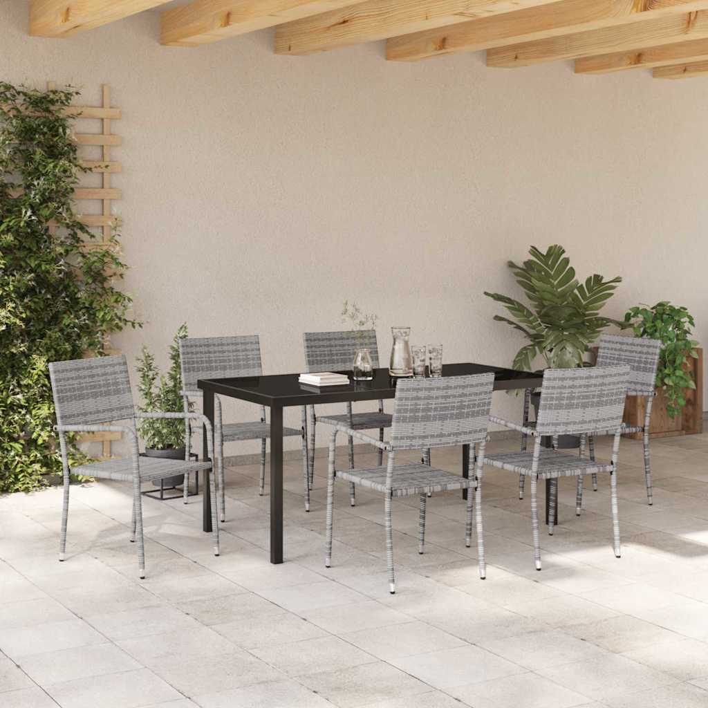 Set da Pranzo per Giardino con cuscino 7 pcs Grigio polyrattan | homemem39