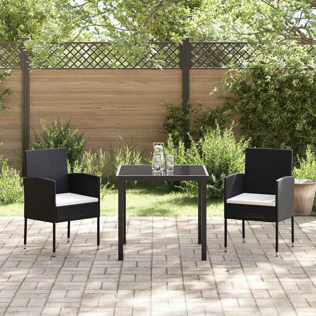 Set da Pranzo per Giardino con cuscino 3 pcs Nero Poly Rattan - homemem39