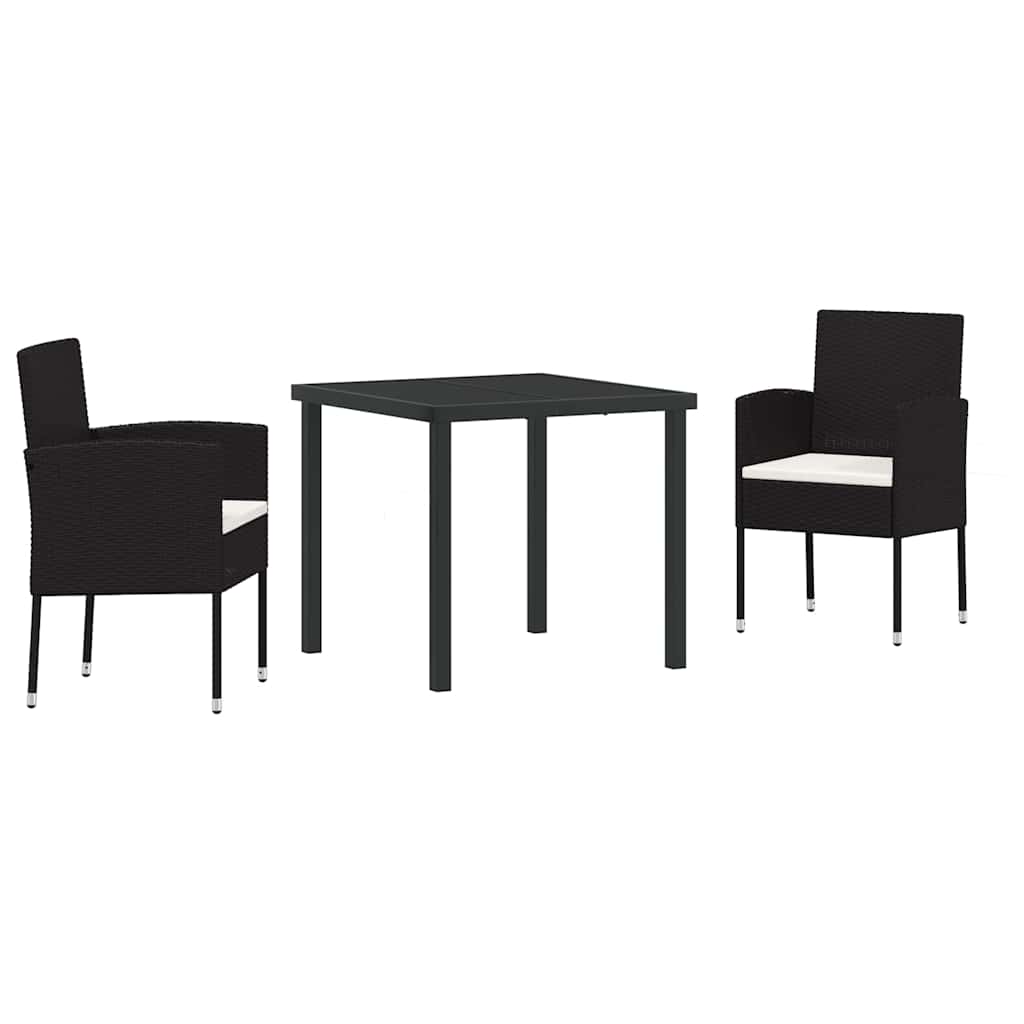 Set da Pranzo per Giardino con cuscino 3 pcs Nero Poly Rattan - homemem39