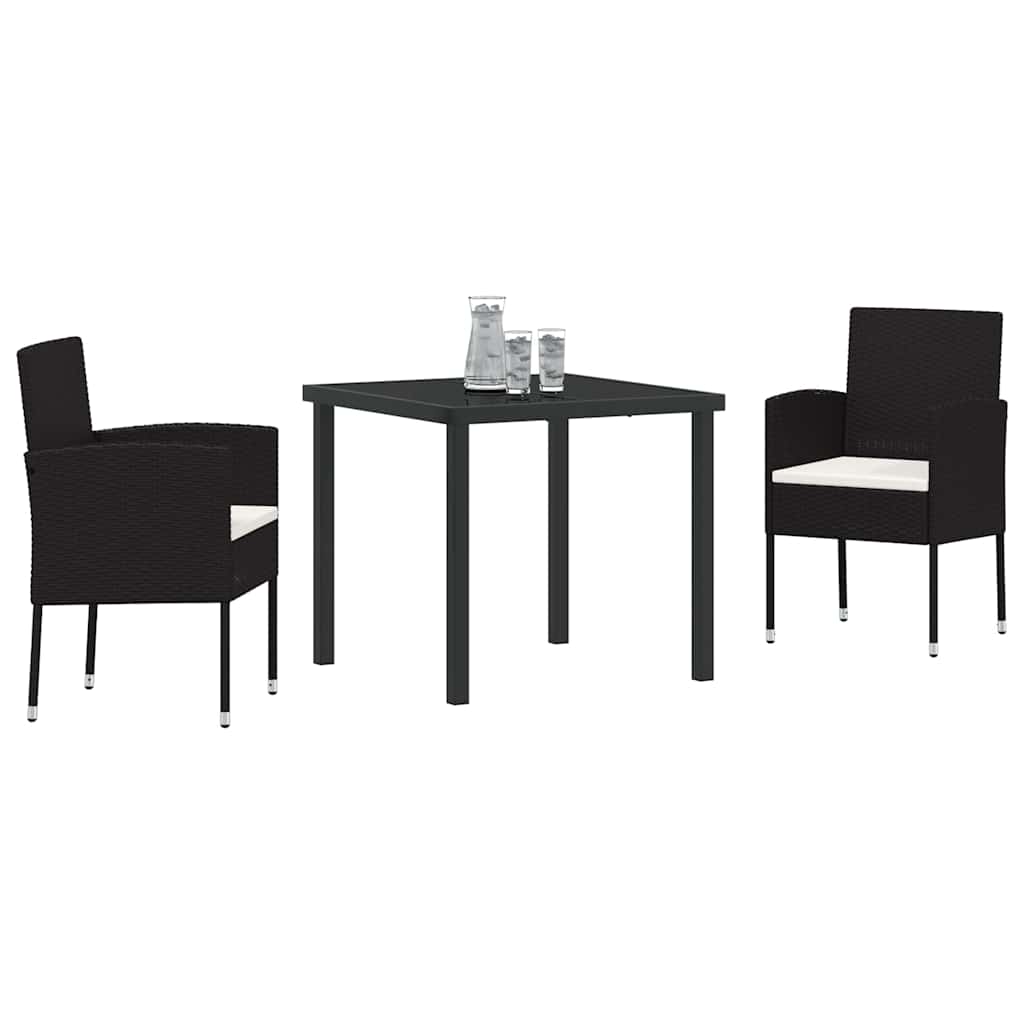 Set da Pranzo per Giardino con cuscino 3 pcs Nero Poly Rattan - homemem39