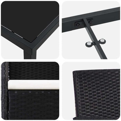 Set da Pranzo per Giardino con cuscino 5 pcs Nero Poly Rattan - homemem39