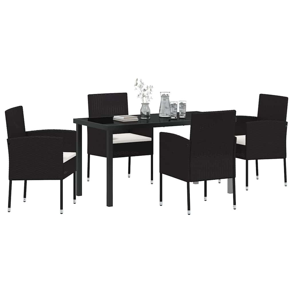 Set da Pranzo per Giardino con cuscino 5 pcs Nero Poly Rattan - homemem39