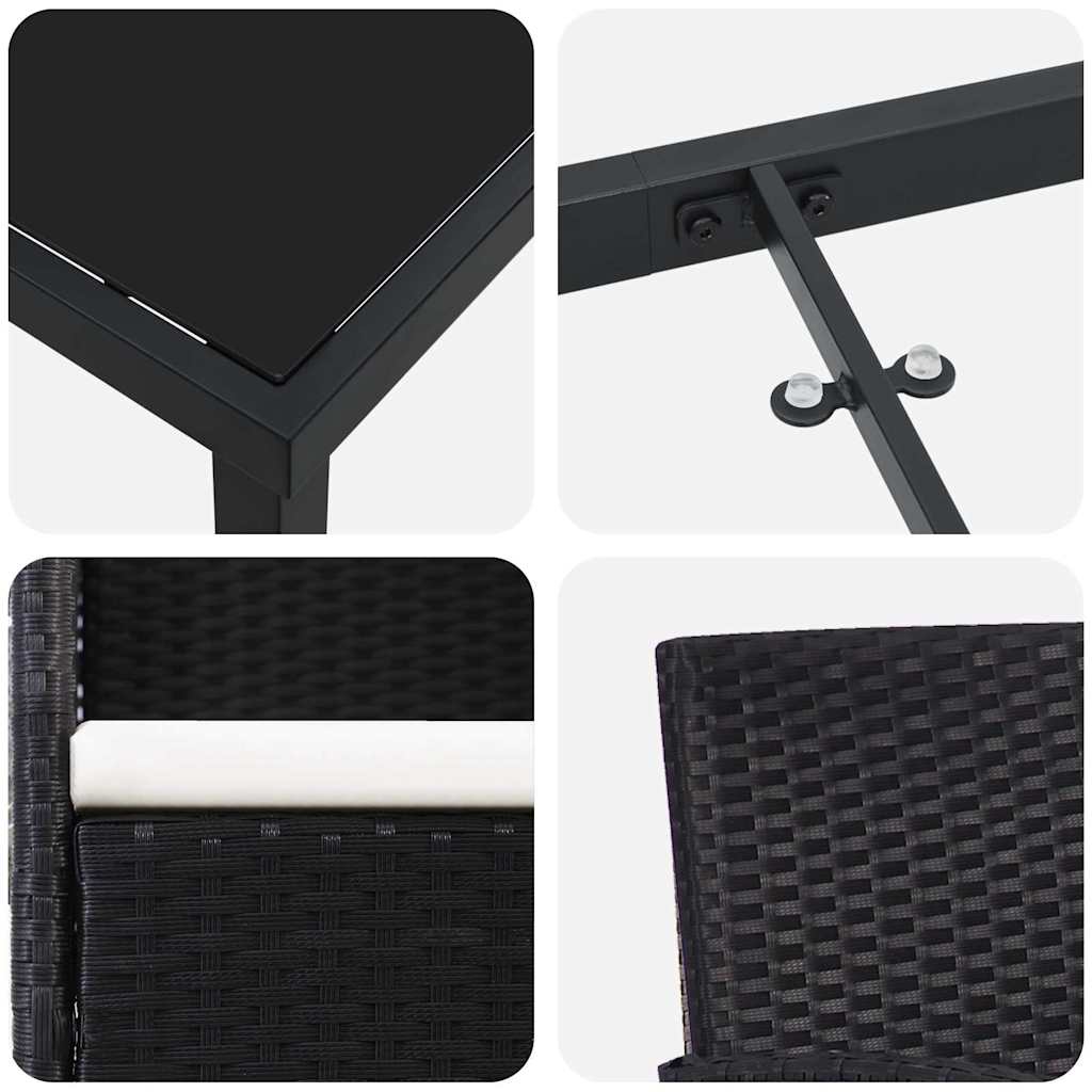 Set da Pranzo per Giardino con cuscino 5 pcs Nero Poly Rattan - homemem39