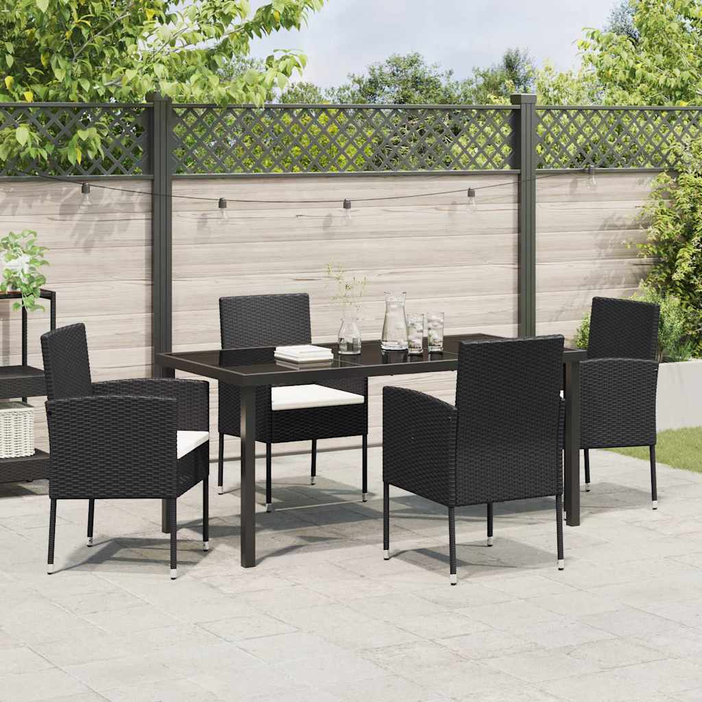 Set da Pranzo per Giardino con cuscino 5 pcs Nero Poly Rattan - homemem39