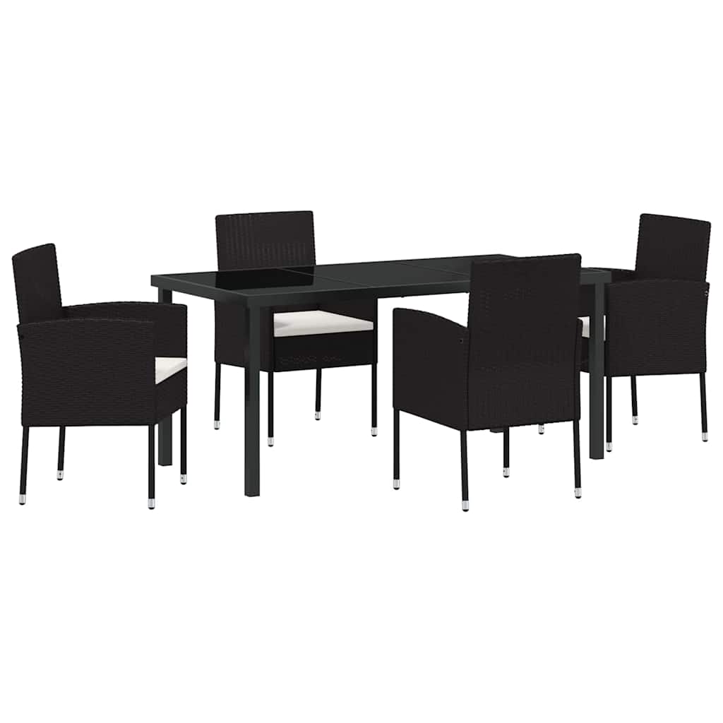 Set da Pranzo per Giardino con cuscino 5 pcs Nero Poly Rattan - homemem39