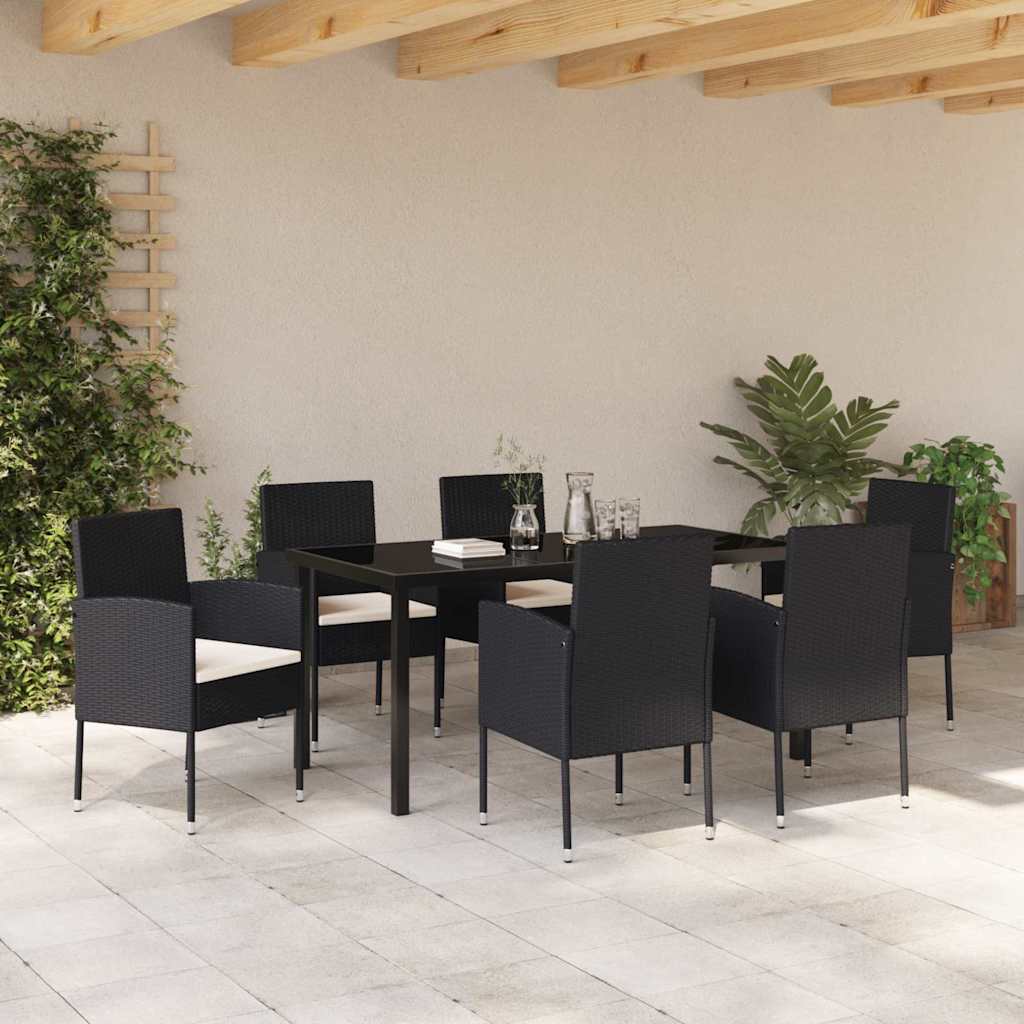 Set da Pranzo per Giardino con cuscino 7 pcs Nero Poly Rattan - homemem39
