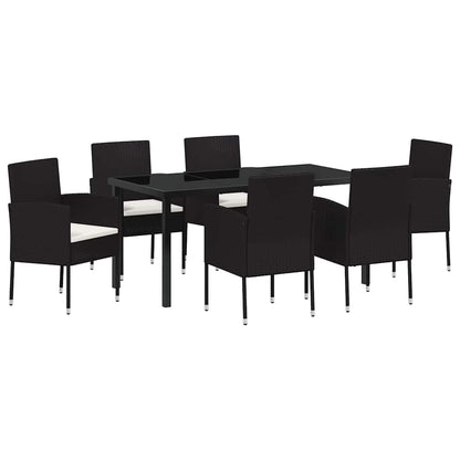 Set da Pranzo per Giardino con cuscino 7 pcs Nero Poly Rattan - homemem39
