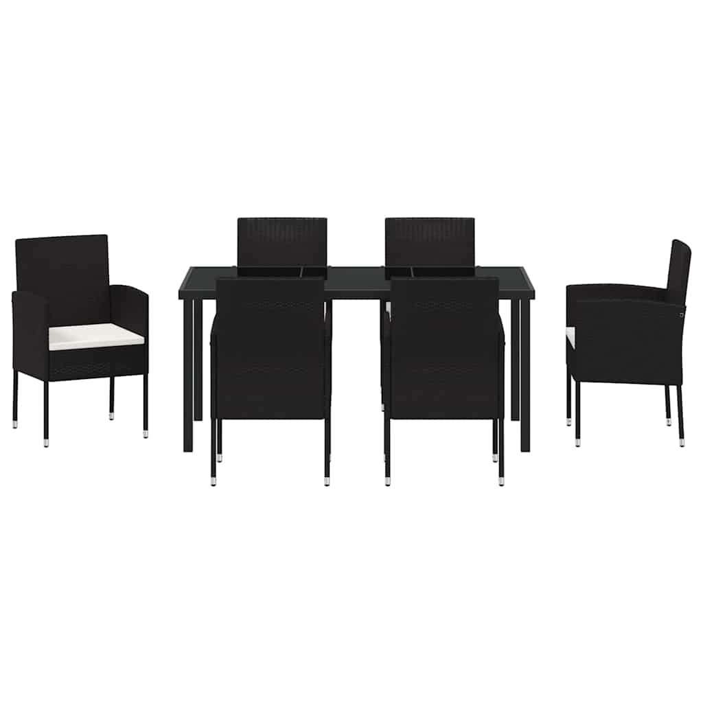 Set da Pranzo per Giardino con cuscino 7 pcs Nero Poly Rattan - homemem39