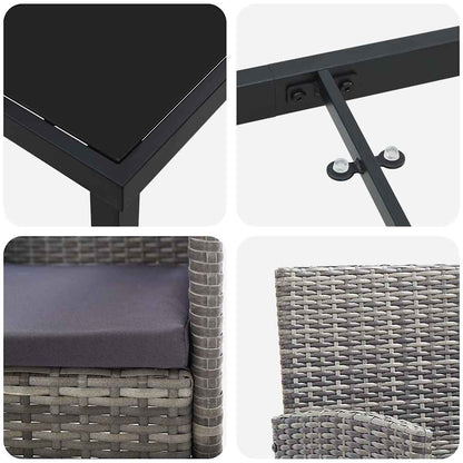 Set da Pranzo per Giardino con cuscino 3 pcs Grigio Poly Rattan - homemem39