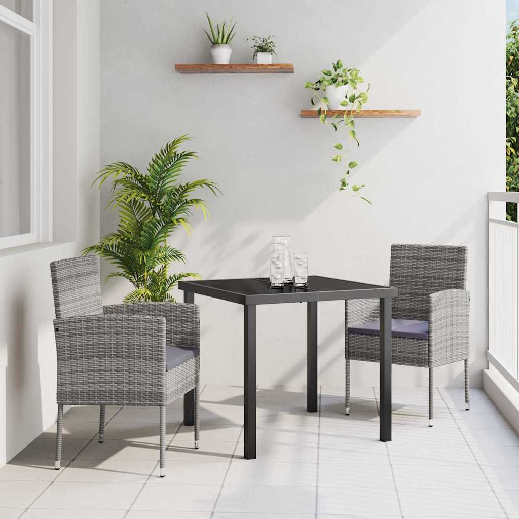 Set da Pranzo per Giardino con cuscino 3 pcs Grigio Poly Rattan - homemem39