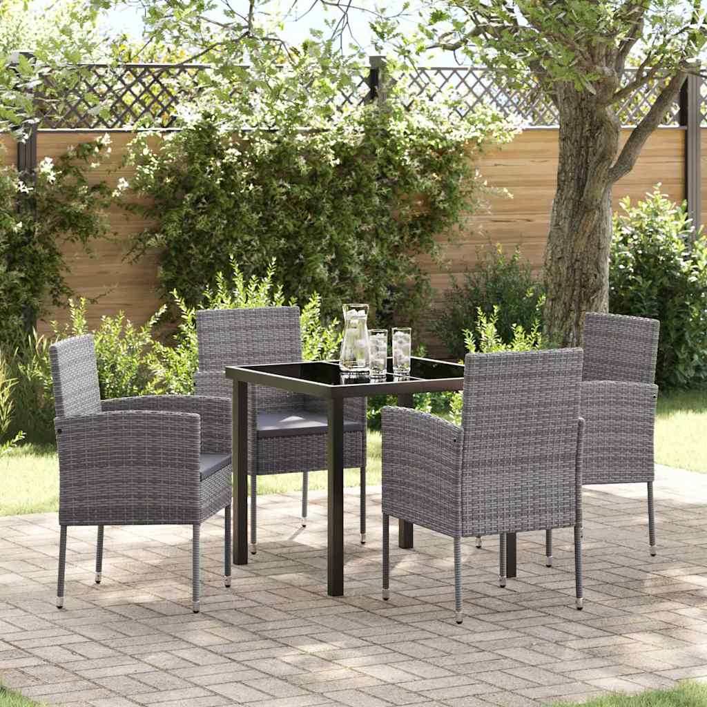 Set da Pranzo per Giardino con cuscino 5 pcs Grigio polyrattan | homemem39