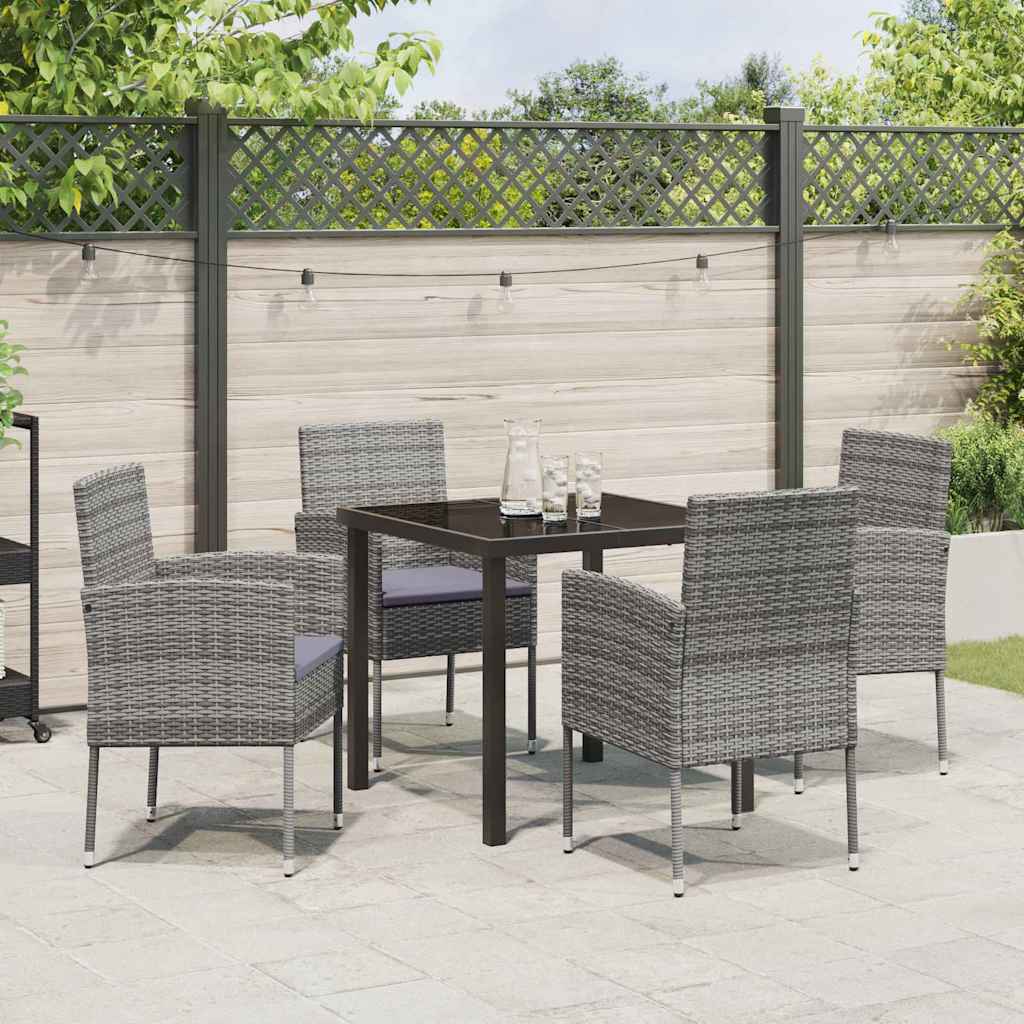Set da Pranzo per Giardino con cuscino 5 pcs Grigio polyrattan | homemem39