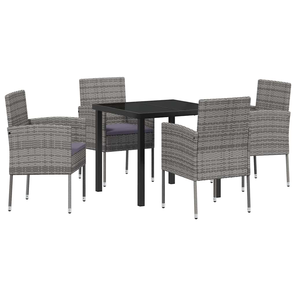 Set da Pranzo per Giardino con cuscino 5 pcs Grigio polyrattan | homemem39
