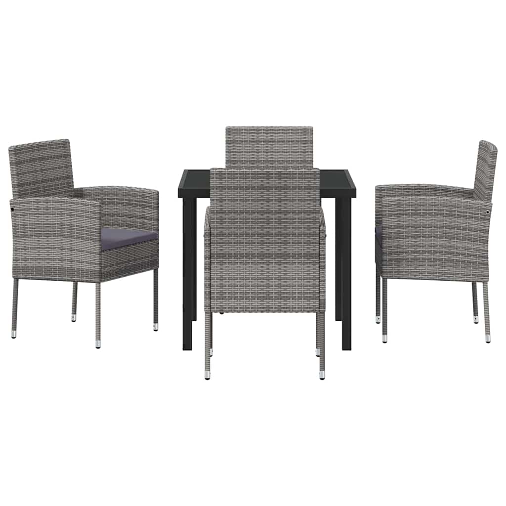 Set da Pranzo per Giardino con cuscino 5 pcs Grigio polyrattan | homemem39
