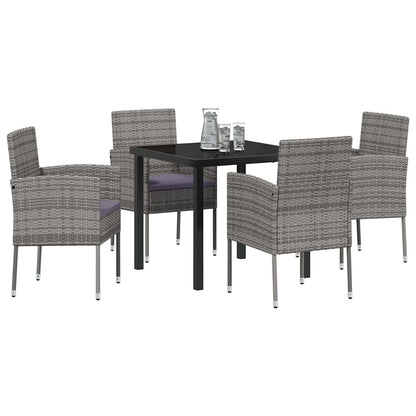 Set da Pranzo per Giardino con cuscino 5 pcs Grigio polyrattan | homemem39