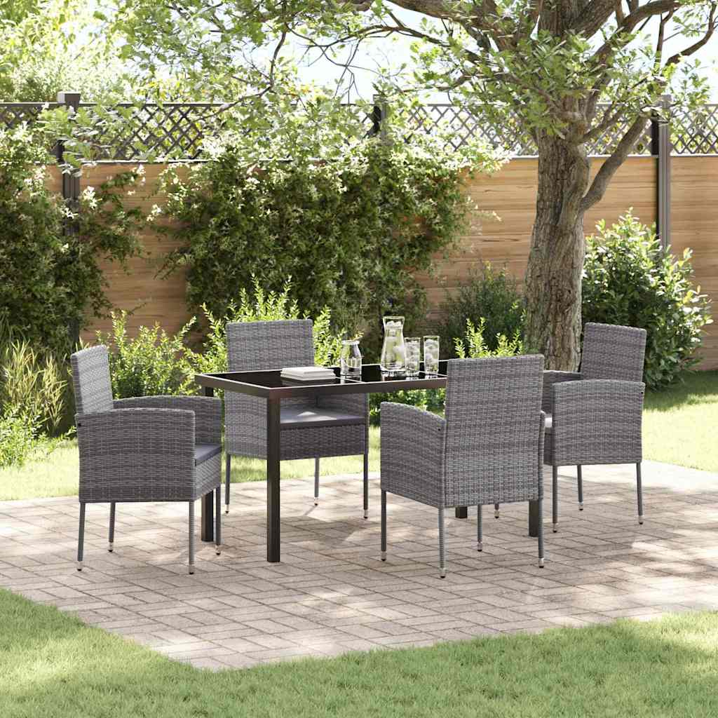 Set da Pranzo per Giardino con cuscino 5 pcs Grigio polyrattan | homemem39