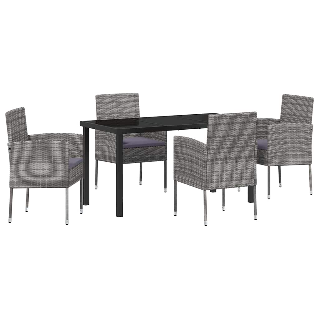 Set da Pranzo per Giardino con cuscino 5 pcs Grigio polyrattan | homemem39