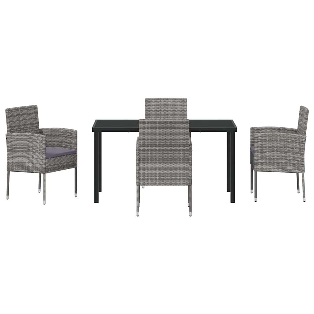 Set da Pranzo per Giardino con cuscino 5 pcs Grigio polyrattan | homemem39