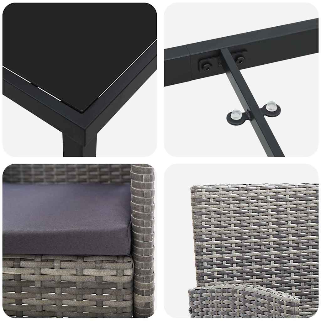 Set da Pranzo per Giardino con cuscino 5 pcs Grigio polyrattan | homemem39