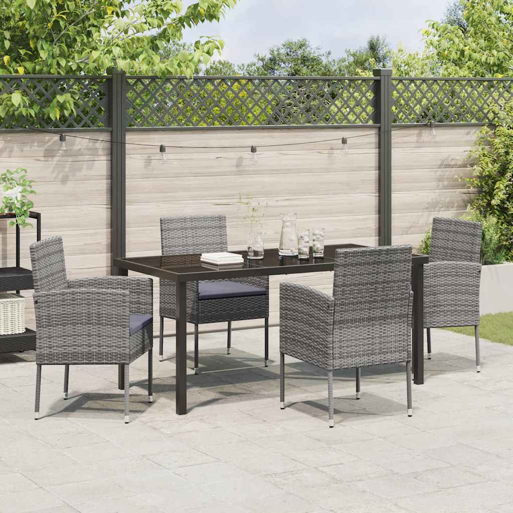 Set da Pranzo per Giardino con cuscino 5 pcs Grigio polyrattan | homemem39