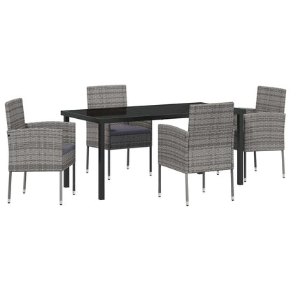 Set da Pranzo per Giardino con cuscino 5 pcs Grigio polyrattan | homemem39