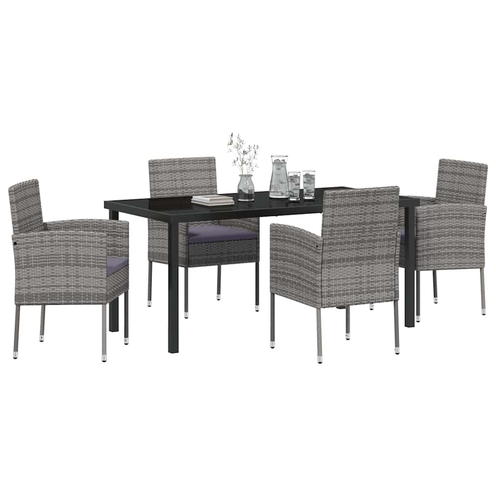 Set da Pranzo per Giardino con cuscino 5 pcs Grigio polyrattan | homemem39