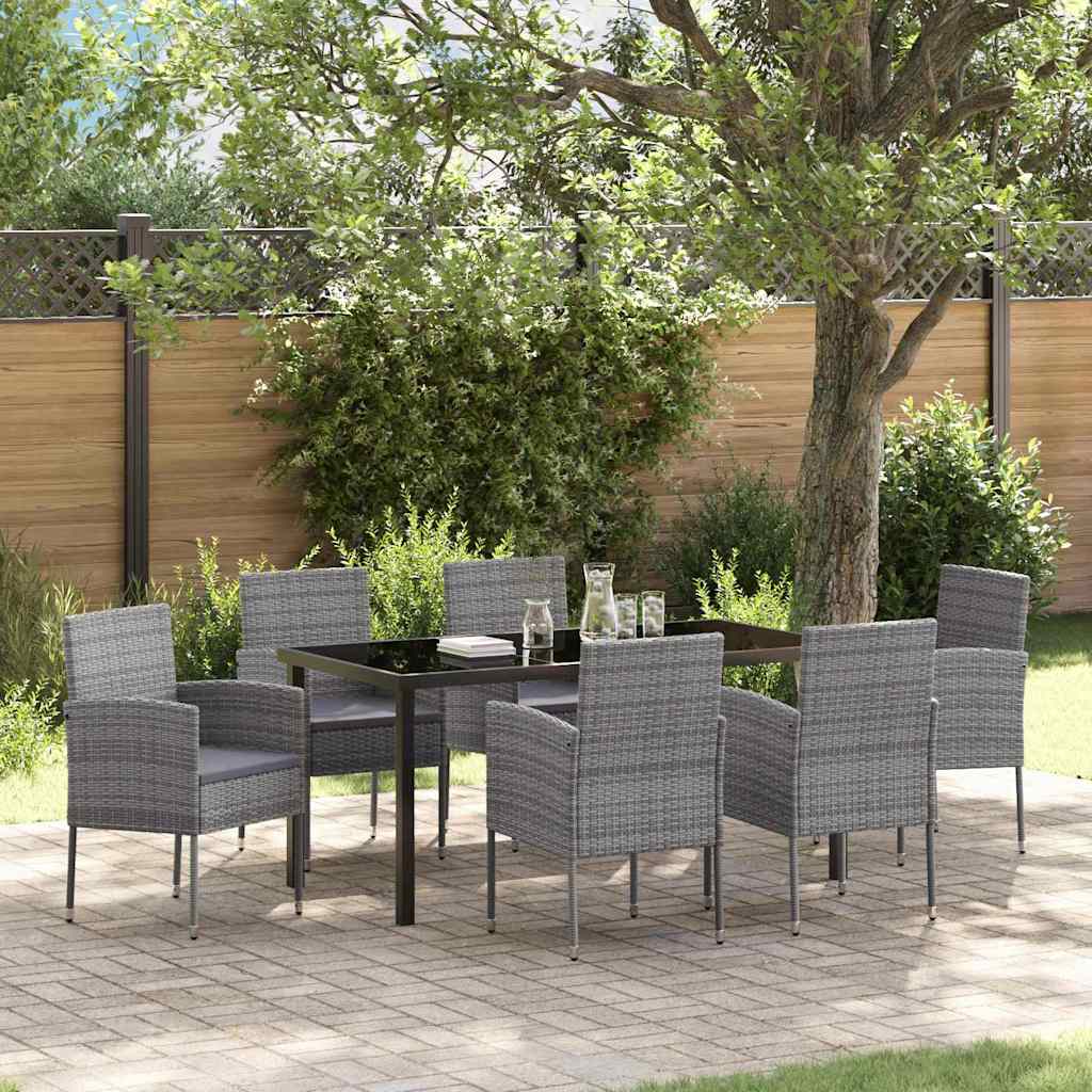 Set da Pranzo per Giardino con cuscino 7 pcs Grigio polyrattan | homemem39