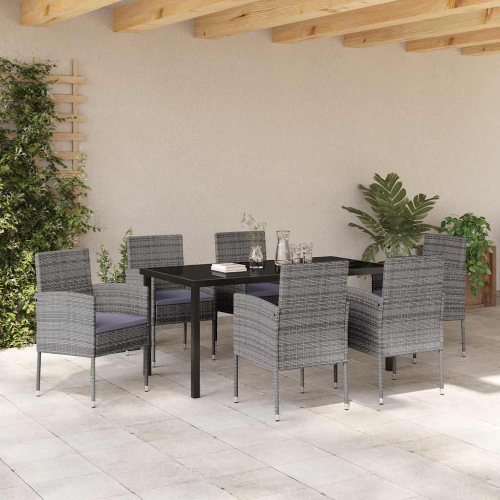 Set da Pranzo per Giardino con cuscino 7 pcs Grigio polyrattan | homemem39