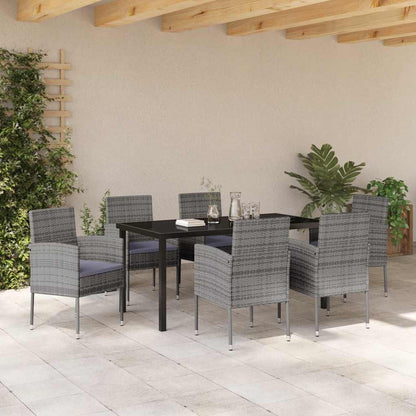 Set da Pranzo per Giardino con cuscino 7 pcs Grigio polyrattan | homemem39