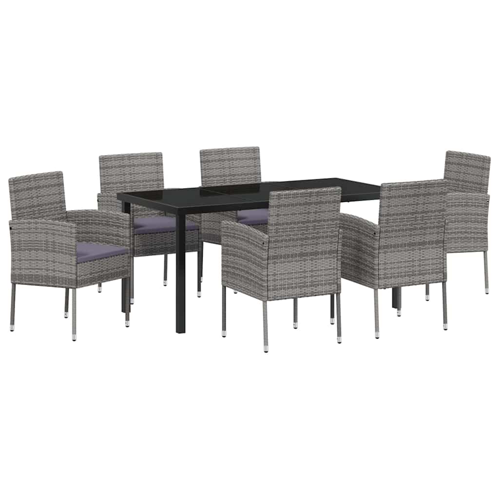 Set da Pranzo per Giardino con cuscino 7 pcs Grigio polyrattan | homemem39