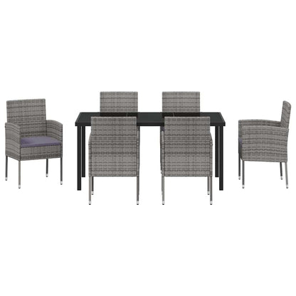 Set da Pranzo per Giardino con cuscino 7 pcs Grigio polyrattan | homemem39