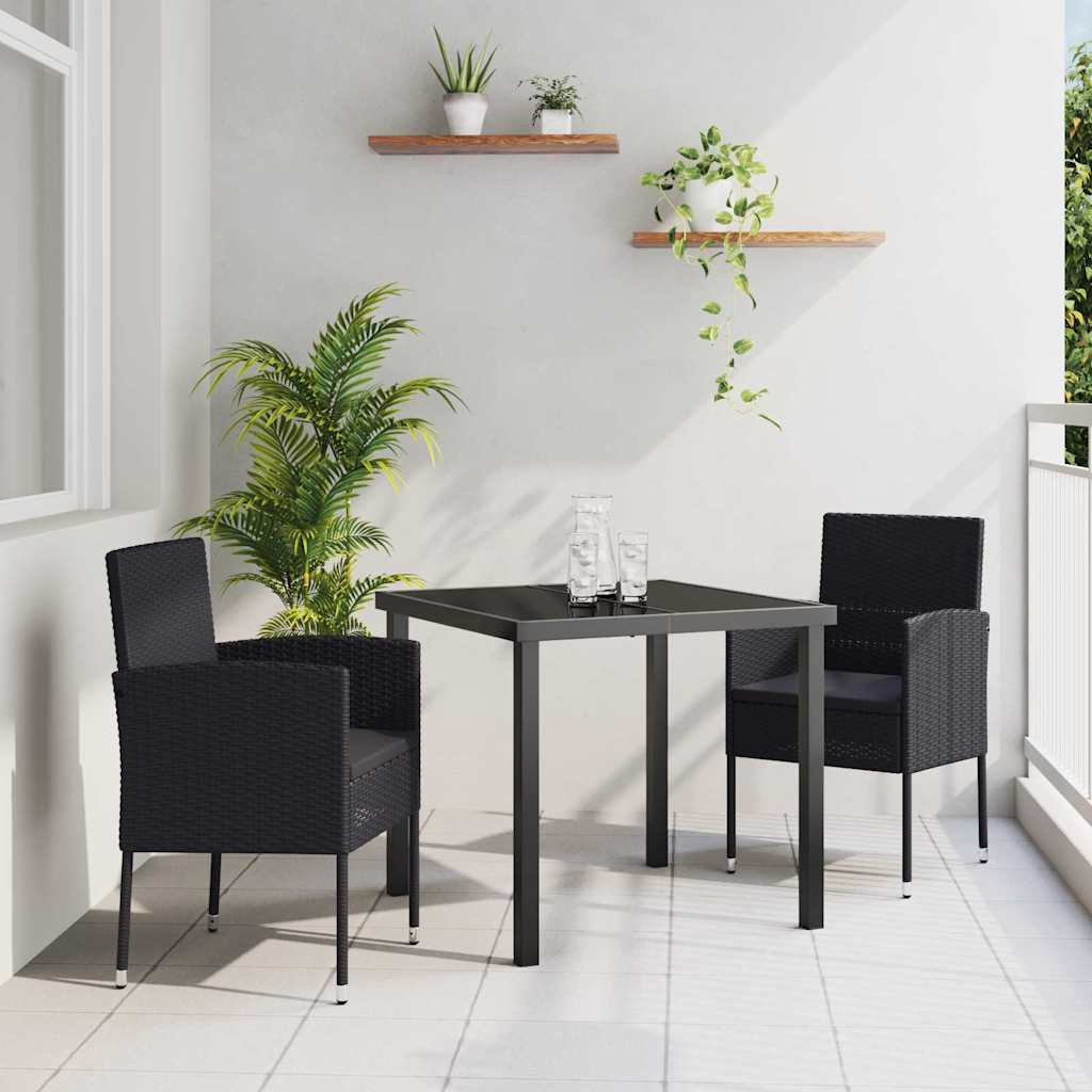 Set da Pranzo per Giardino con cuscino 3 pcs Nero polyrattan | homemem39