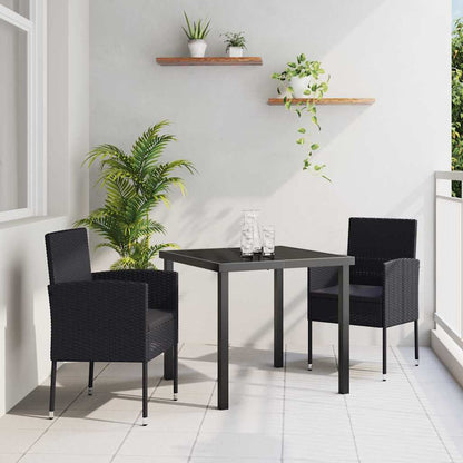 Set da Pranzo per Giardino con cuscino 3 pcs Nero polyrattan | homemem39