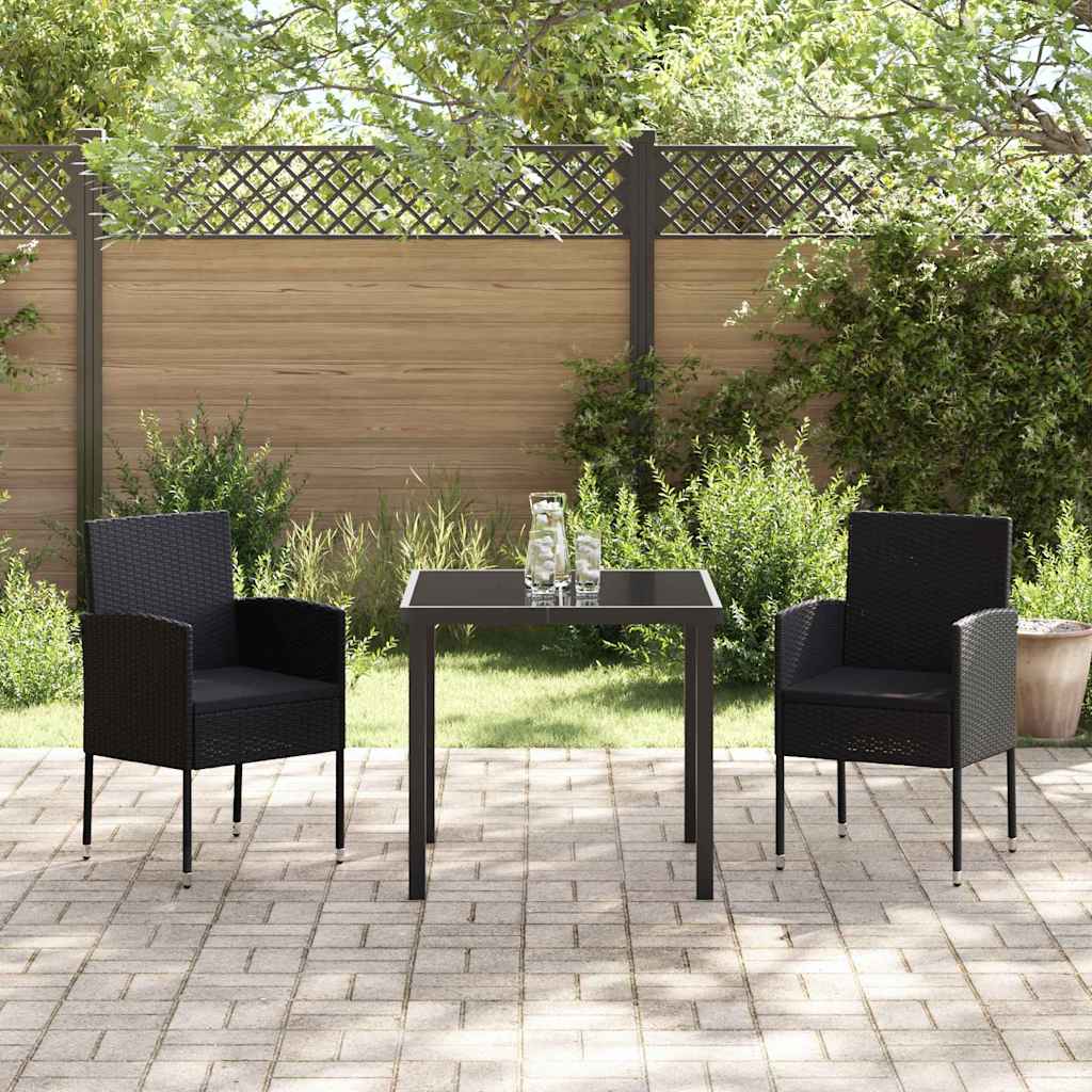 Set da Pranzo per Giardino con cuscino 3 pcs Nero polyrattan | homemem39