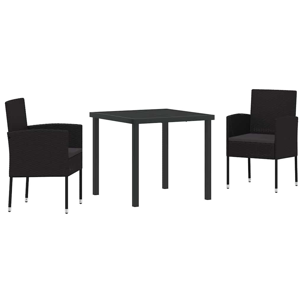 Set da Pranzo per Giardino con cuscino 3 pcs Nero polyrattan | homemem39