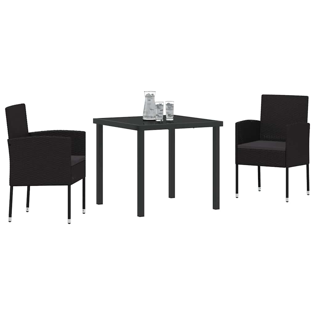 Set da Pranzo per Giardino con cuscino 3 pcs Nero polyrattan | homemem39