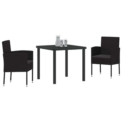 Set da Pranzo per Giardino con cuscino 3 pcs Nero polyrattan | homemem39