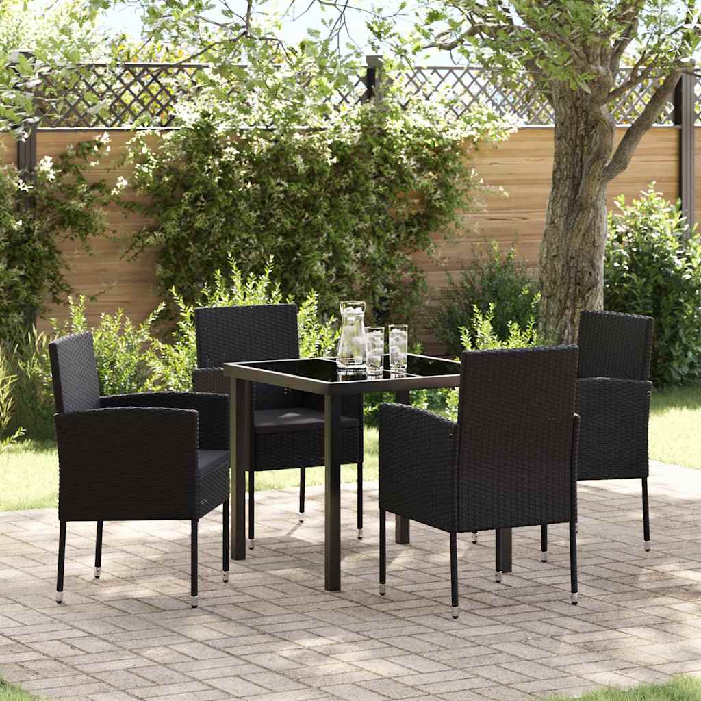 Set da Pranzo per Giardino con cuscino 5 pcs Nero polyrattan | homemem39
