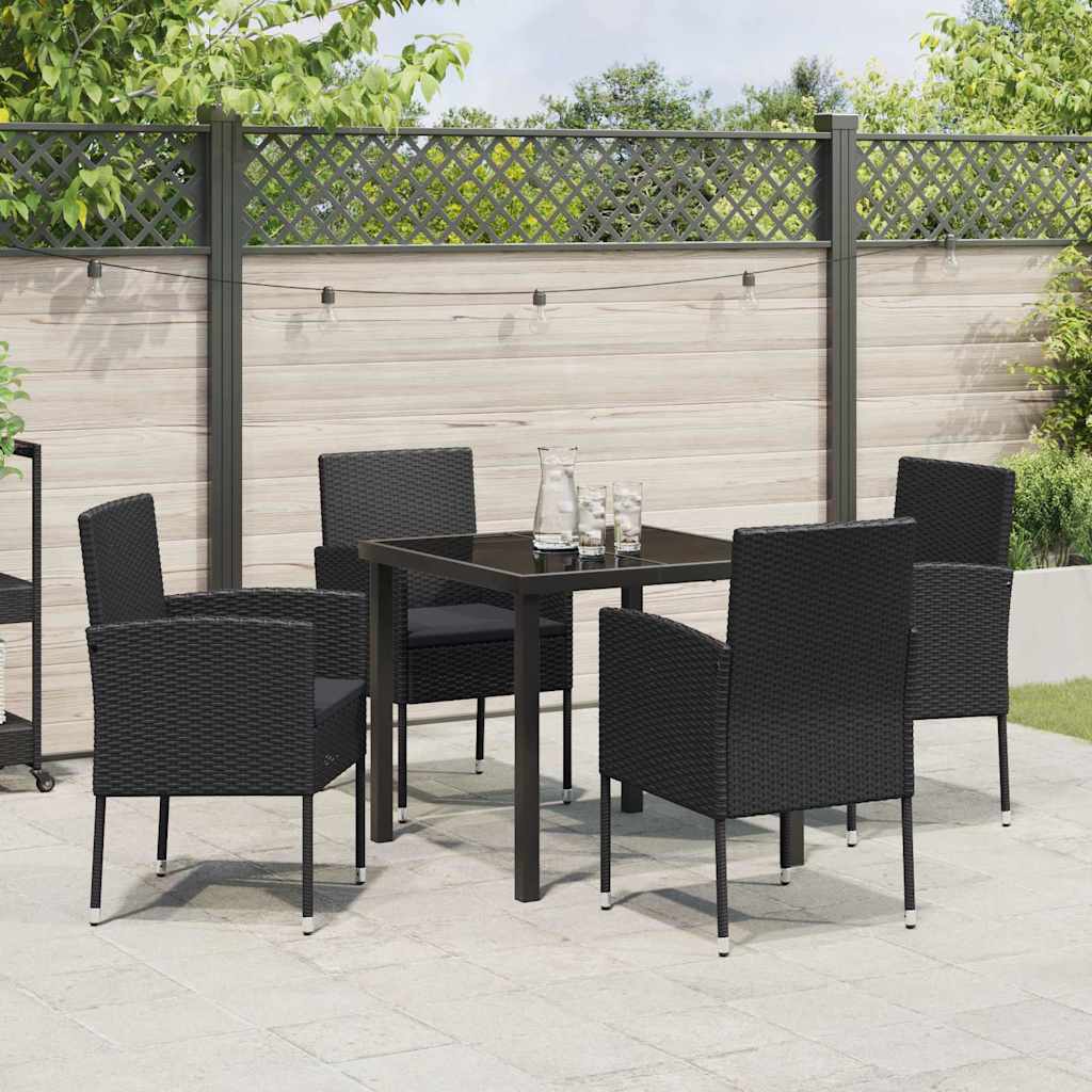 Set da Pranzo per Giardino con cuscino 5 pcs Nero polyrattan | homemem39
