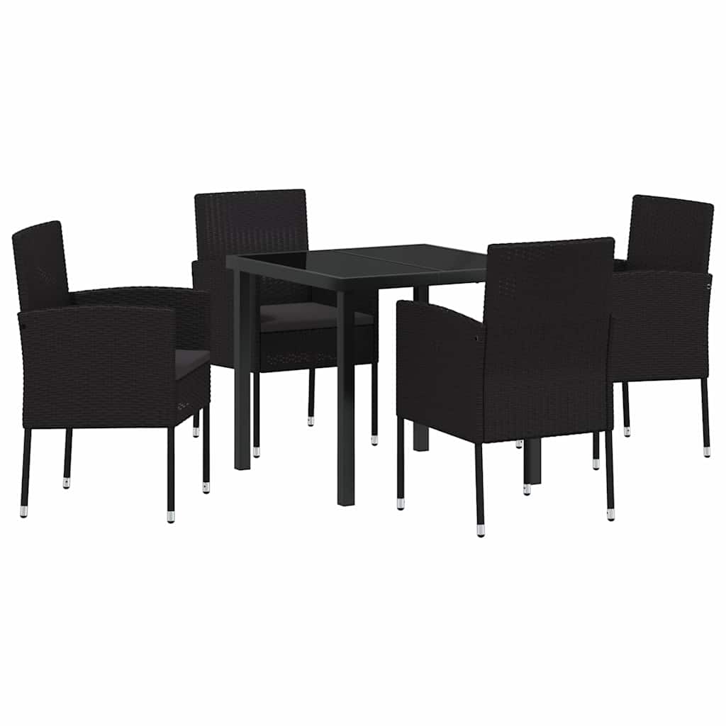 Set da Pranzo per Giardino con cuscino 5 pcs Nero polyrattan | homemem39