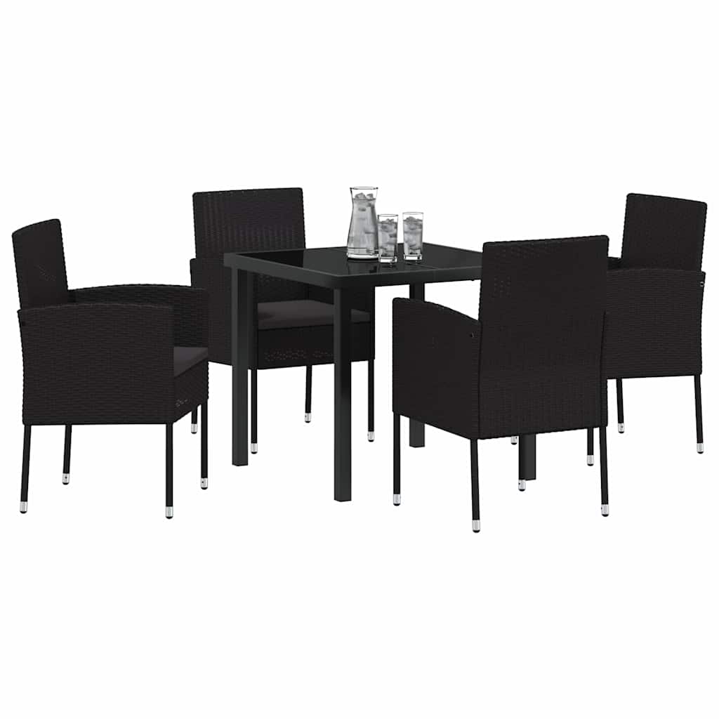 Set da Pranzo per Giardino con cuscino 5 pcs Nero polyrattan | homemem39