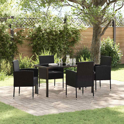 Set da Pranzo per Giardino con cuscino 5 pcs Nero polyrattan | homemem39